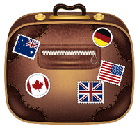 a travel suitcase with flags 